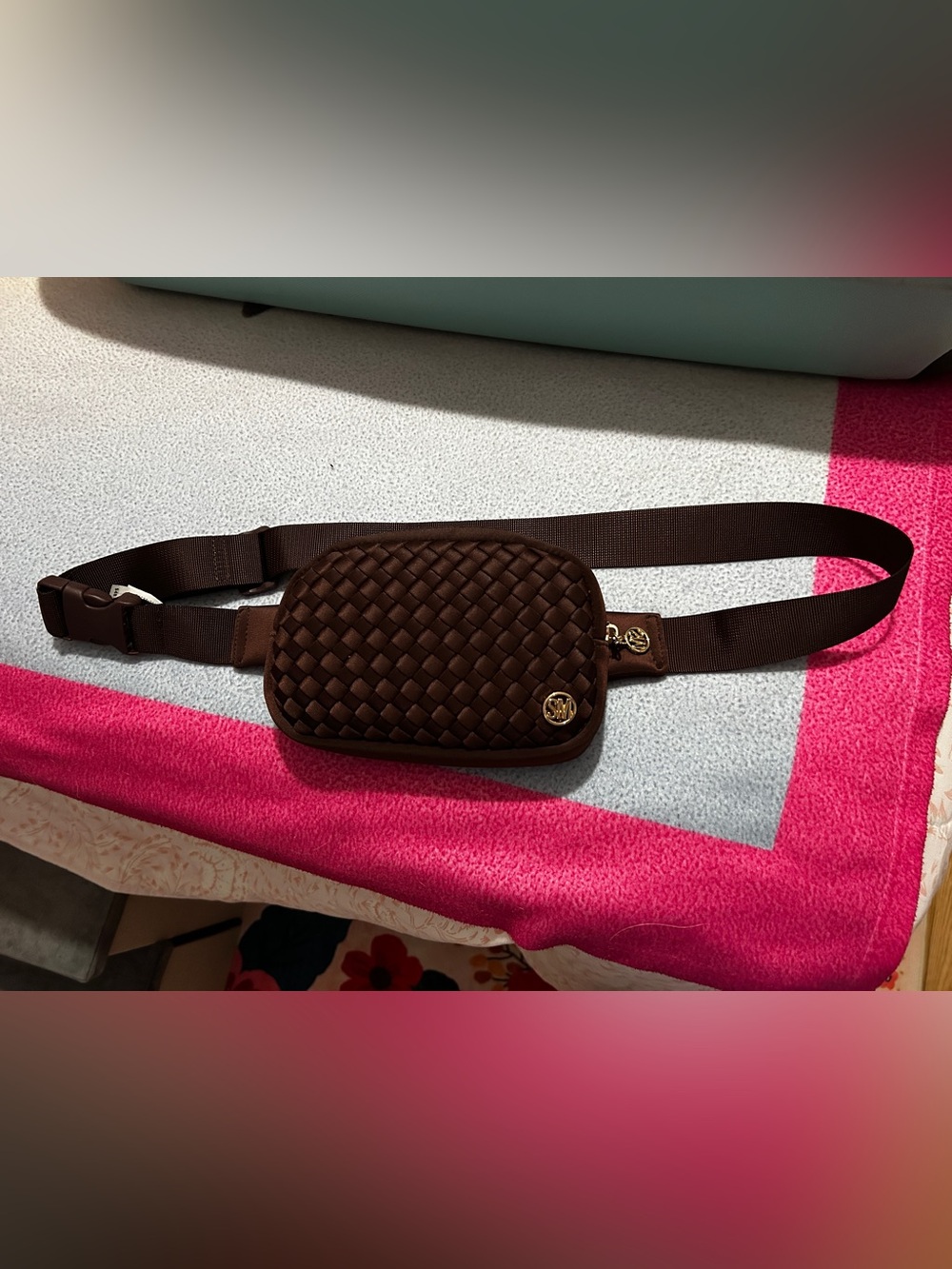 Steve Madden Brown Woven Crossbody Belt Bag